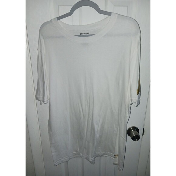 True Religion T Shirt Men's Tee Extra Large XL White with Gold Logo Crew Neck * - Picture 1 of 9